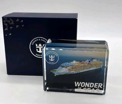 Royal Caribbean Wonder of the Seas Crown & Anchor  Crystal Block In Box Variant
