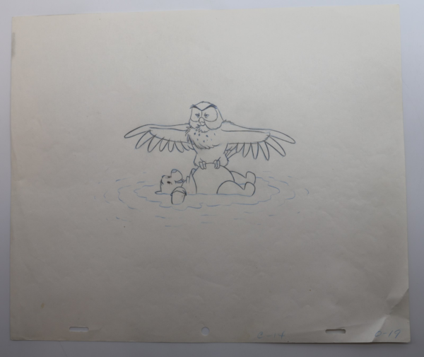 Original Hand-Drawn Winnie the Pooh Animation Production Drawing – Owl & Pooh