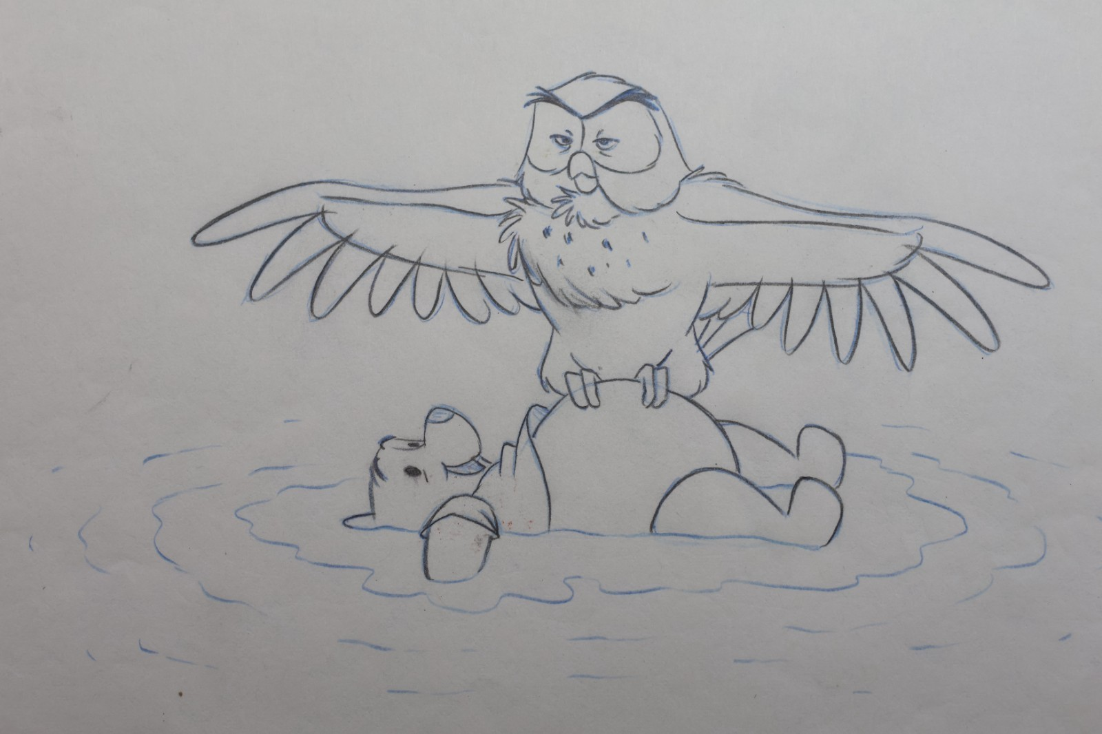 Original Hand-Drawn Winnie the Pooh Animation Production Drawing – Owl & Pooh - Image 2