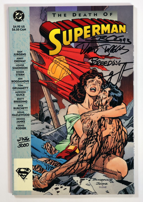 DEATH OF SUPERMAN TPB 4 x SIGNED 2726 /5000 DC COMICS (1993) DYNAMIC FORCES COA