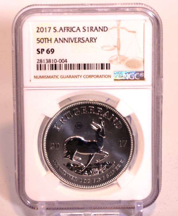 2017 South Africa 1 Rand Silver Krugerrand 50th Anniversary NGC SP69
