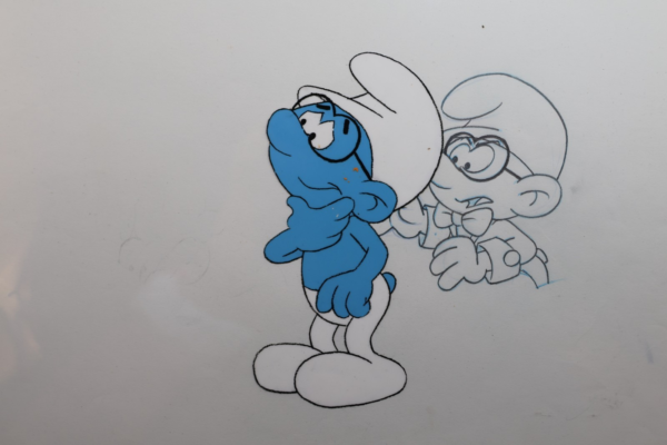 Original Smurfs Animation Cel Brainy Smurf Hand Painted Production Art