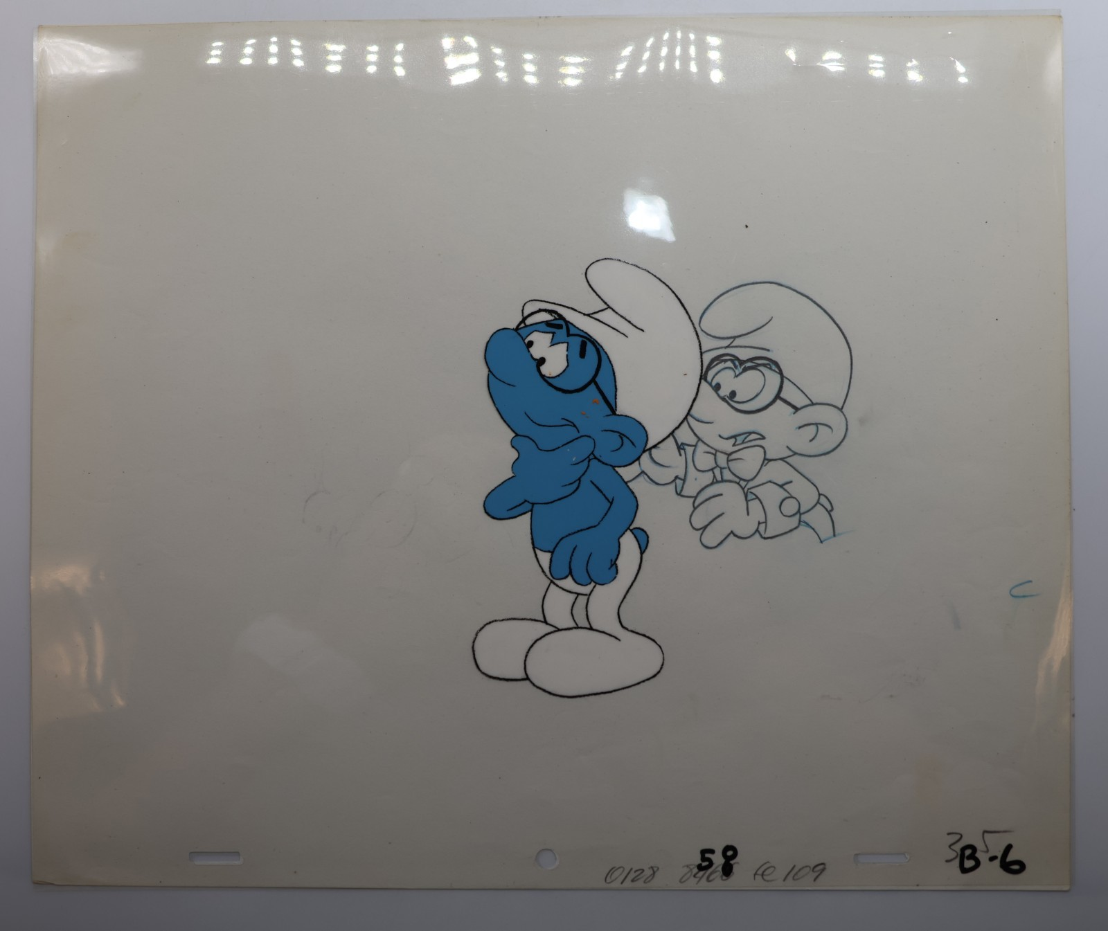 Original Smurfs Animation Cel Brainy Smurf Hand Painted Production Art - Image 2