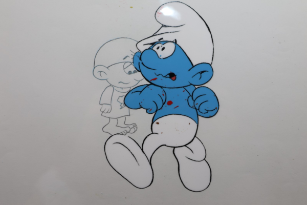Original Hand-Painted Smurfs Animation Cel – Smurf Character Production Art