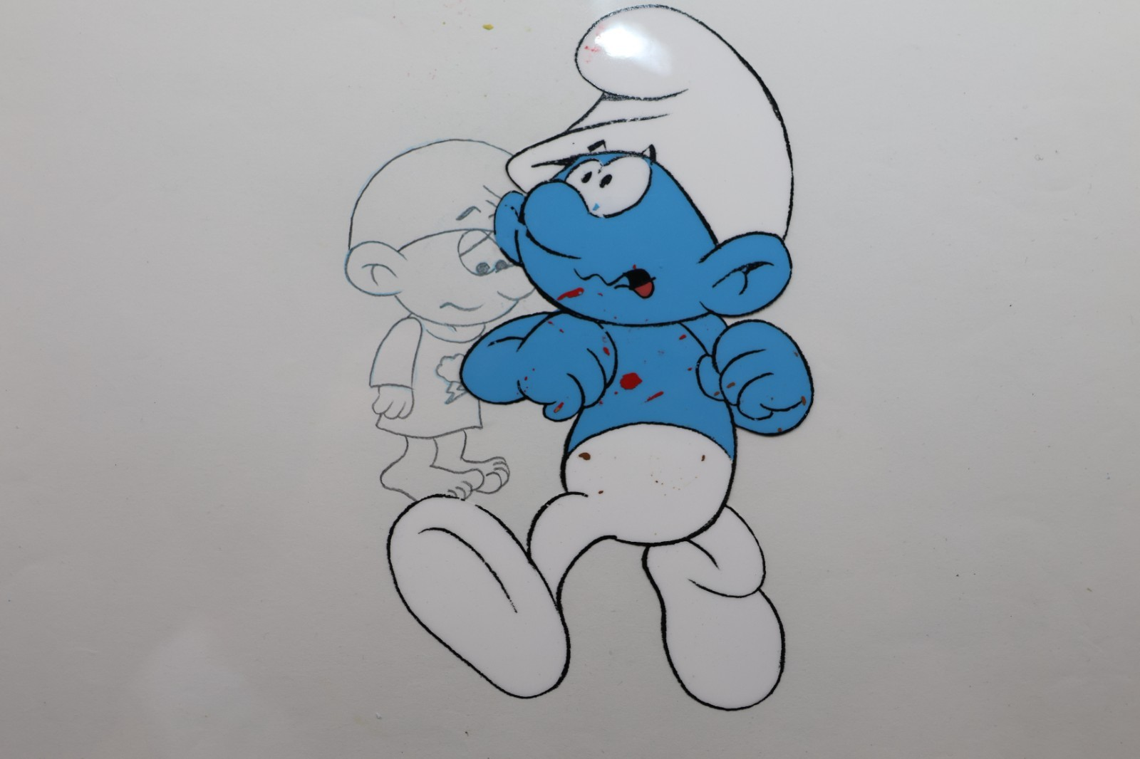 Original Hand-Painted Smurfs Animation Cel – Smurf Character Production Art